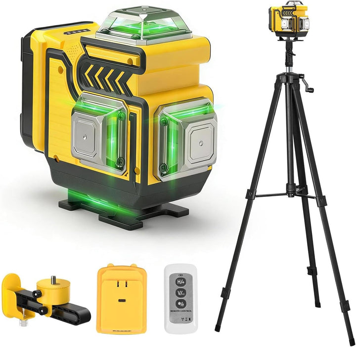 Kreuzlinienlaser mit Stativ - cjumel 4 x 360° Grün Laser Wasserwaage Selbstnivellierend, 4D 16 Linie