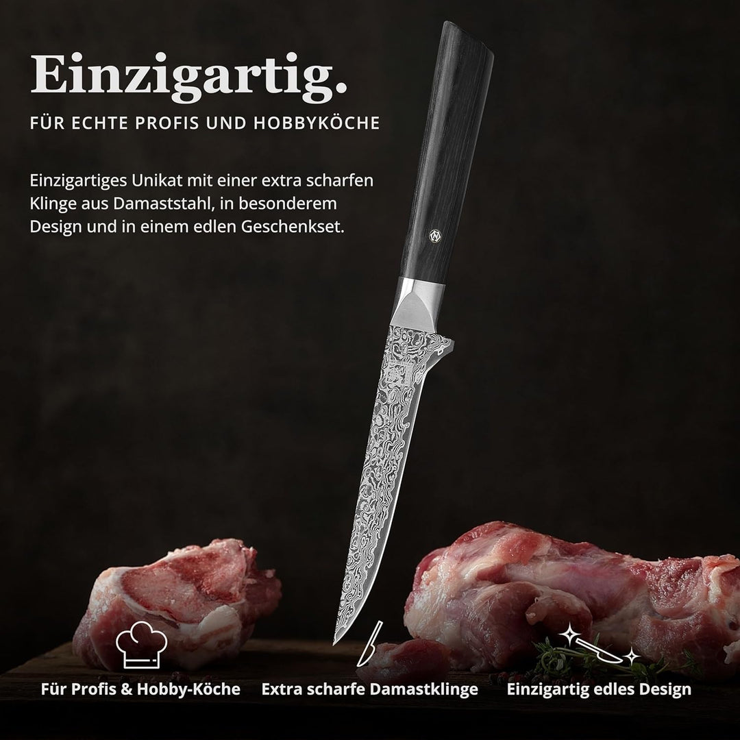 zayiko Black Edition Damastmesser Ausbeinmesser | Scharfe 14 cm Klinge aus 67 Lagen edlem dunklen Da