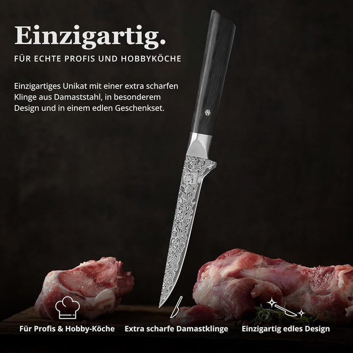 zayiko Black Edition Damastmesser Ausbeinmesser | Scharfe 14 cm Klinge aus 67 Lagen edlem dunklen Da