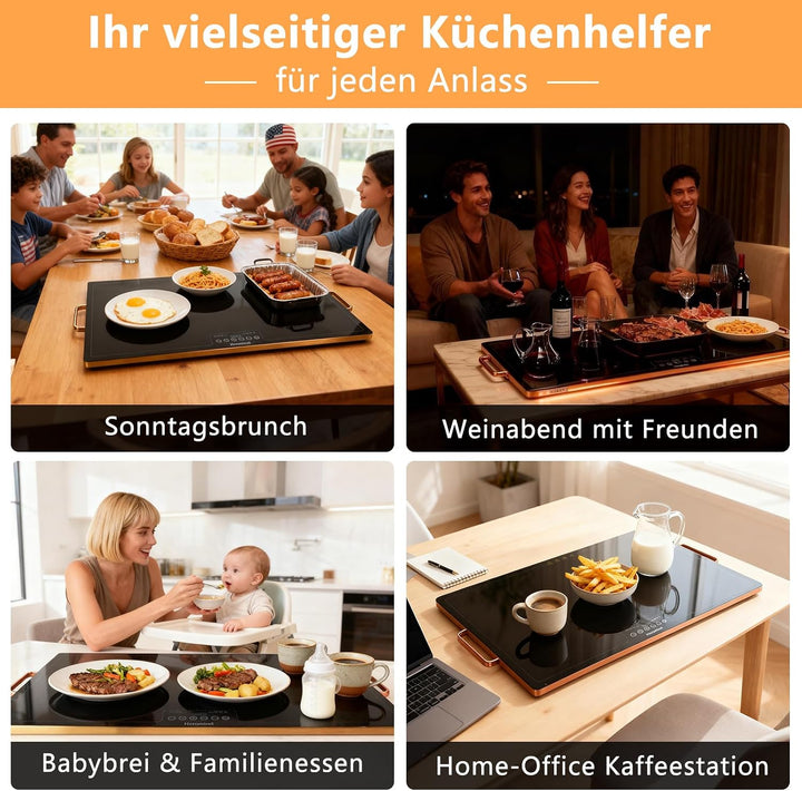 Warmhalteplatte 80x45 cm, 450W Professionelle Wärmeplatte, Touchscreen, Edelstahl-Rahmen, Mit Griff,