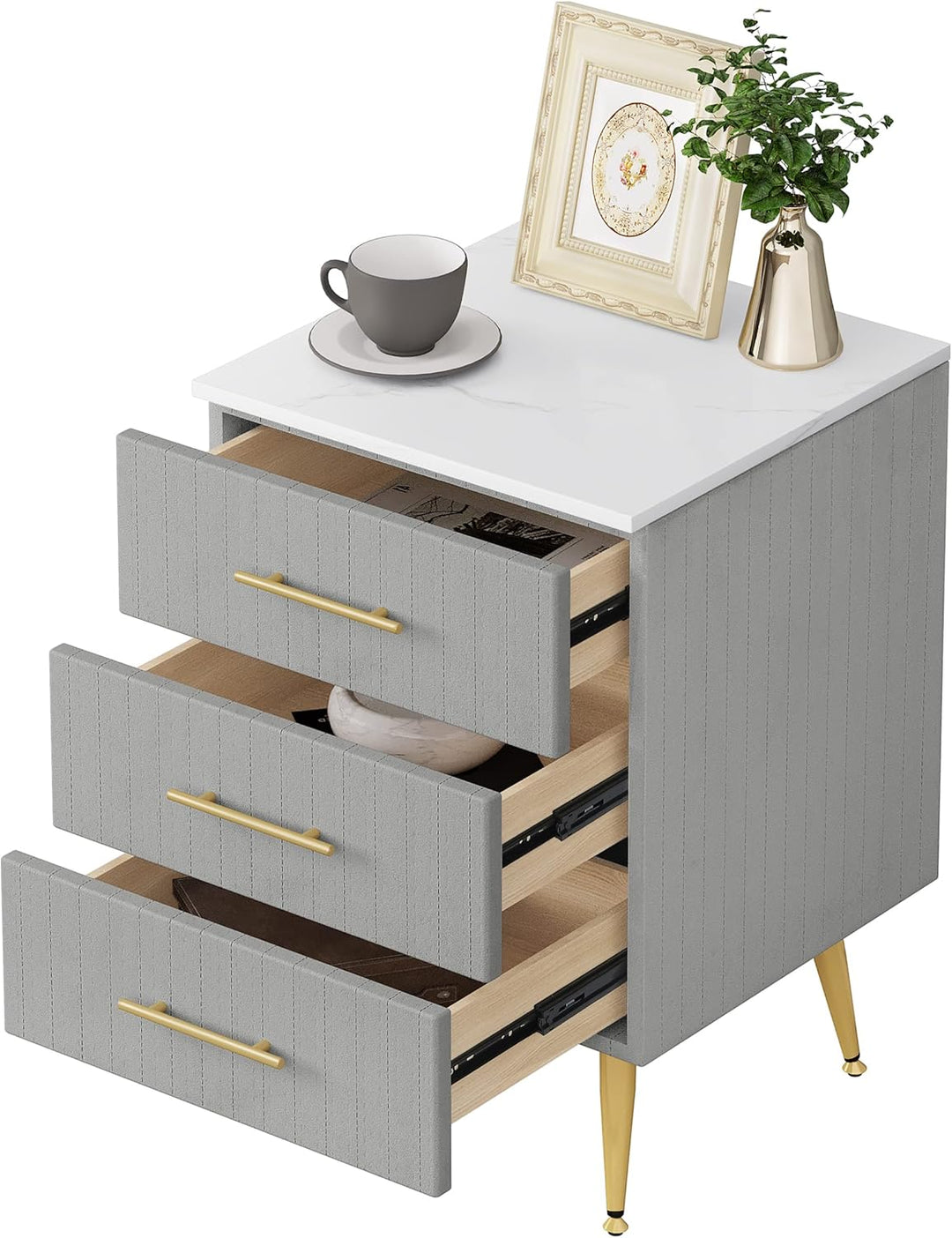 WOLTU Nachttisch Nachtschrank für Boxspringbett, 3 Schubladen aus Massivholz, Kommode mit Schubladen