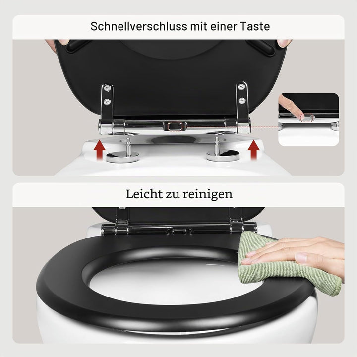 Toilettendeckel mit Absenkautomatik Holz, WC Sitz mit Quick-Release-Funktion für leichte Reinigung,