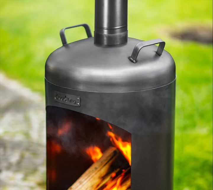 CookKing Terrassenofen Faro aus Stahl | 40x40x158 cm, Schwarz | Handgefertigt in Europa | Ideal für