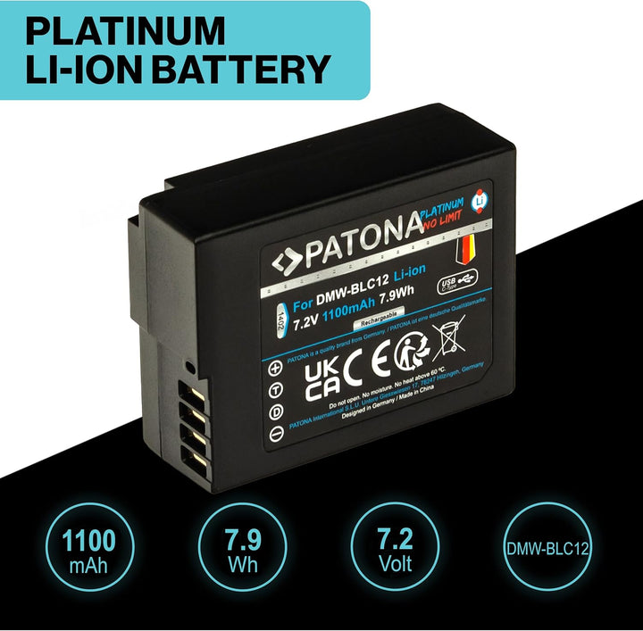 PATONA Platinum DMW-BLC12 E USB Akku 1100mAh mit direktem USB-C Eingang (1402) DC FZ1000 II G91 DMC