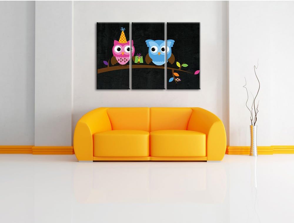 Pixxprint Party Eulen als Leinwandbild/Grösse: 3 Teilig (120x80) cm/Wandbild/Kunstdruck/fertig bespa