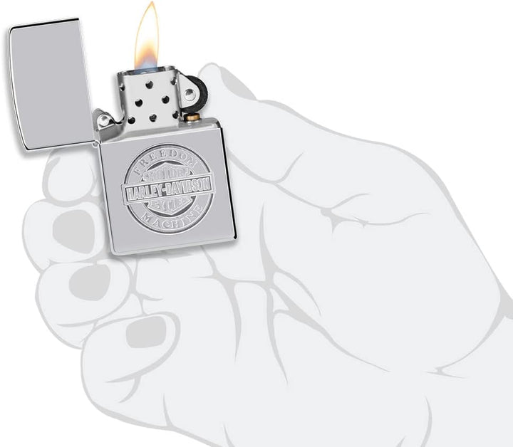 Zippo Sturmfeuerzeug - Modell Freedom Machine - High Polish Chrome Finsih - Nachfüllbar - Wiederverw
