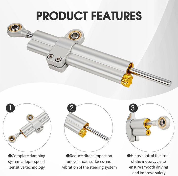 Lenkungsdämpfer Motorrad,CNC Aluminium Motorrad Lenkungsdämpfer Stabilisator Universal Einstellbar F
