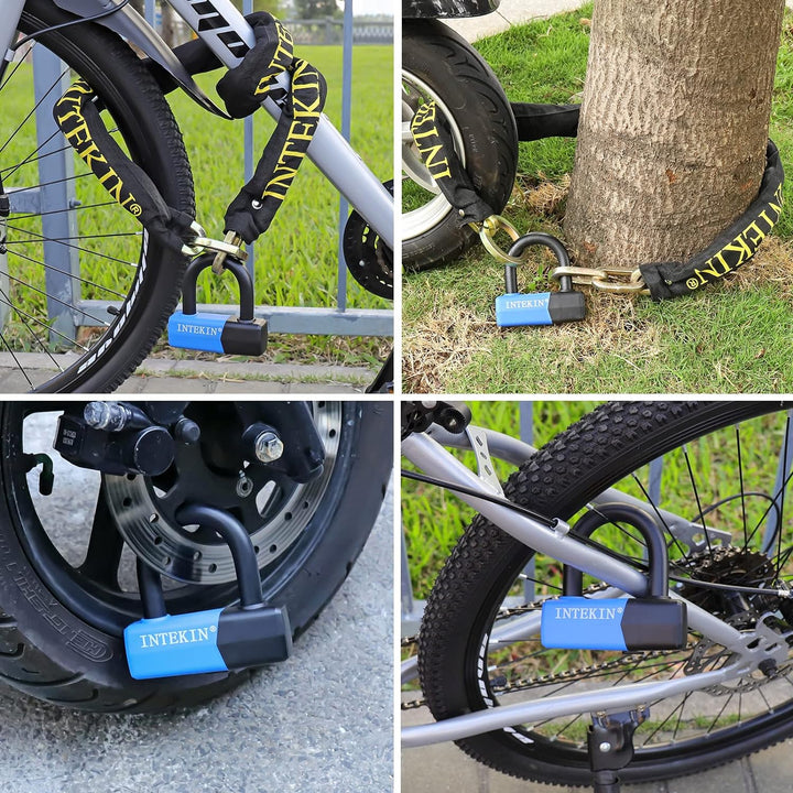 INTEKIN Hochsicherheits Kettenschloss 120cm lang & 10mm dick, Motorrad/Fahrrad Schloss Kette Kombina