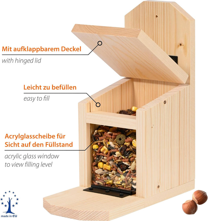 dobar® Eichhörnchen Futterstation - Eichhörnchen Futterhaus mit Acrylglasscheibe - Futterstelle mit