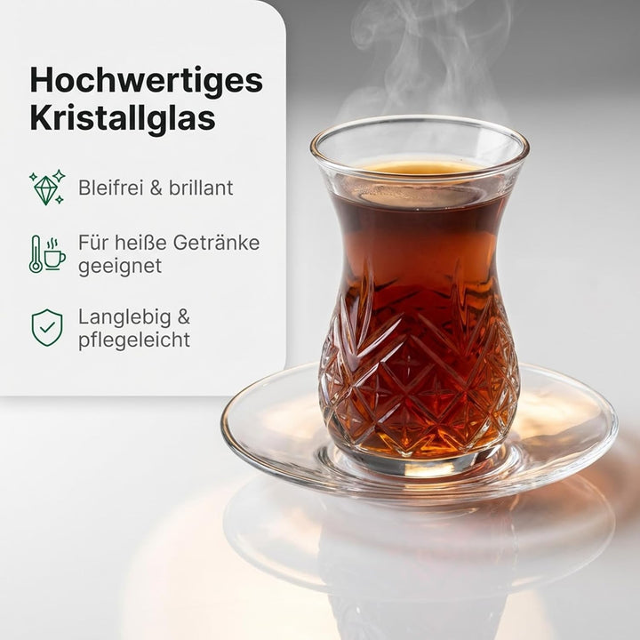 by Pasabahce Timeless Teegläser 170ml, 12er Set, Gläser aus Kristallglas, Facettenschliff, spülmasch
