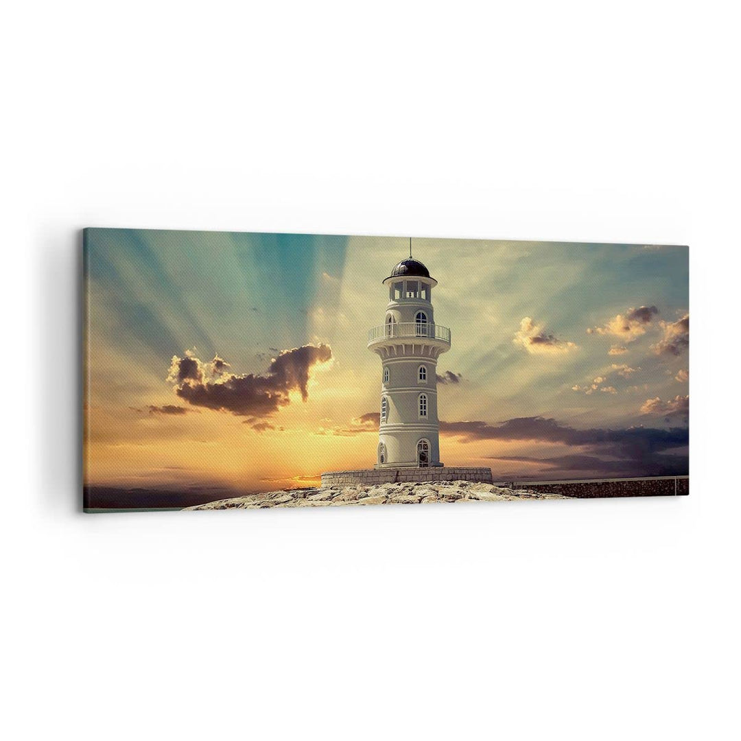 Wandbilder Dekoration Wohnzimmer Leuchtturm Wasser Meer Steine Panorama Bilder auf Leinwand 120x50cm