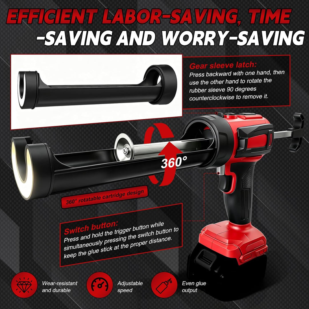 Akku Kartuschenpresse für Milwaukee 18V, Anti-Tropf-Funktion &amp; LED-Licht, 4-stufige Geschwindigkeits