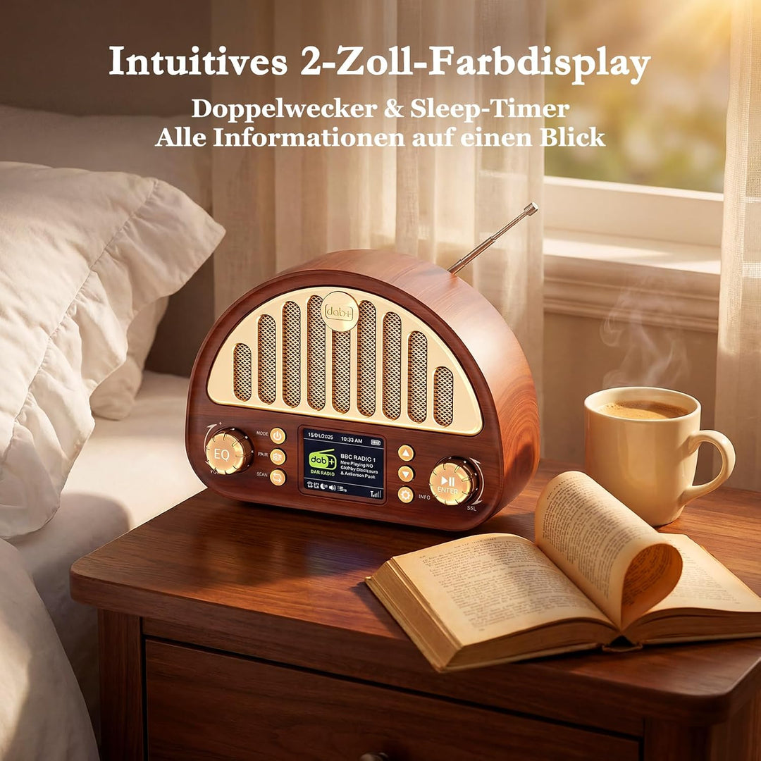 ROCAM DAB+/UKW Radio, Retro Radio mit Bluetooth 5.0, 8W Full Sound Lautsprecher, 3000mAh Akku, 2" Fa