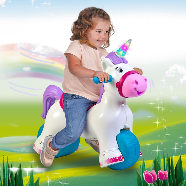 FEBER Baby Einhorn Lauflernhilfe in Einhornform, 2-in-1 Lauflernhilfe und Wippe, mit Wieh- und Tromp
