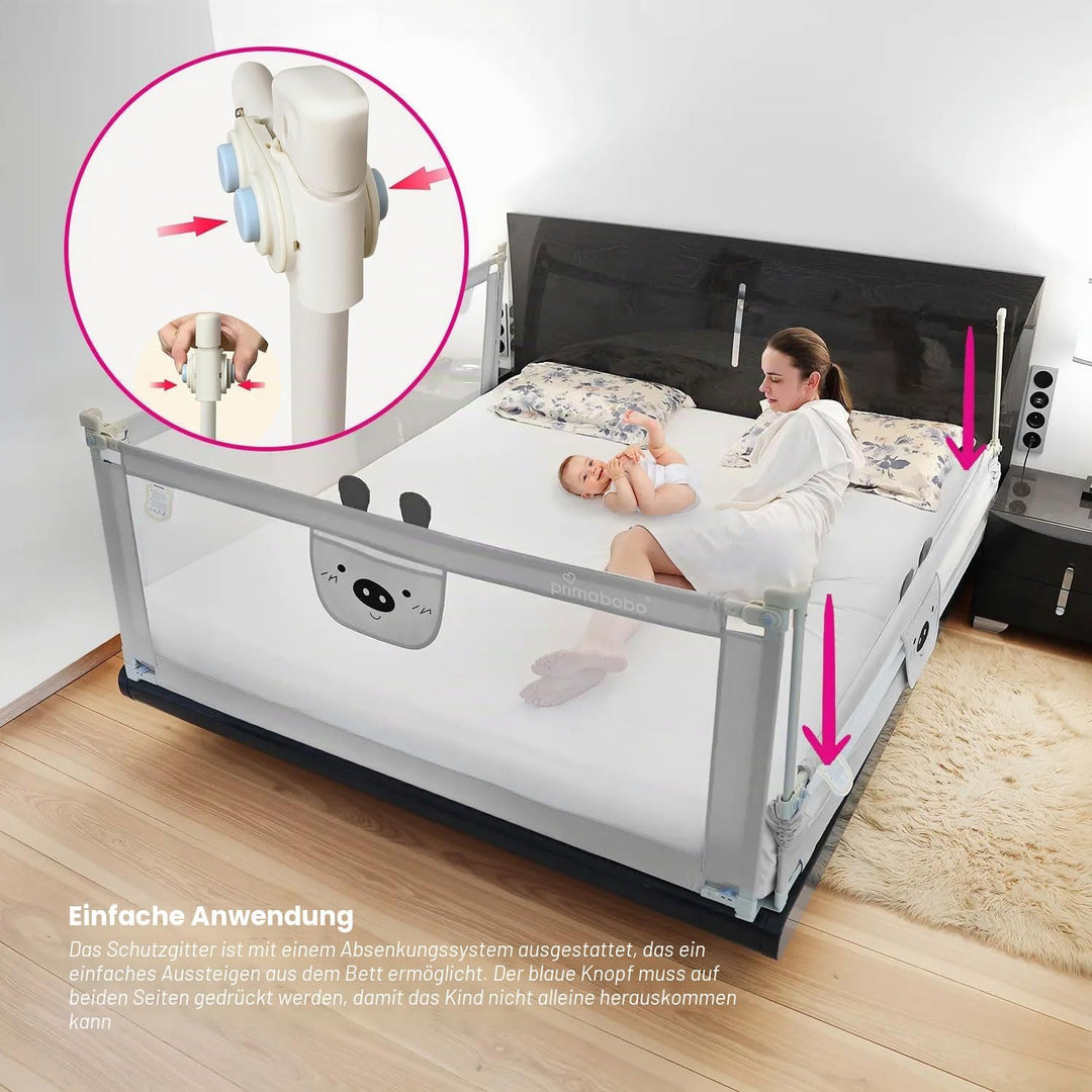Primabobo Bettgitter Set 3 Stück Bär – 2X 200 cm + 1x 140 cm – Rausfallschutz Kinderbett, Bettgitter