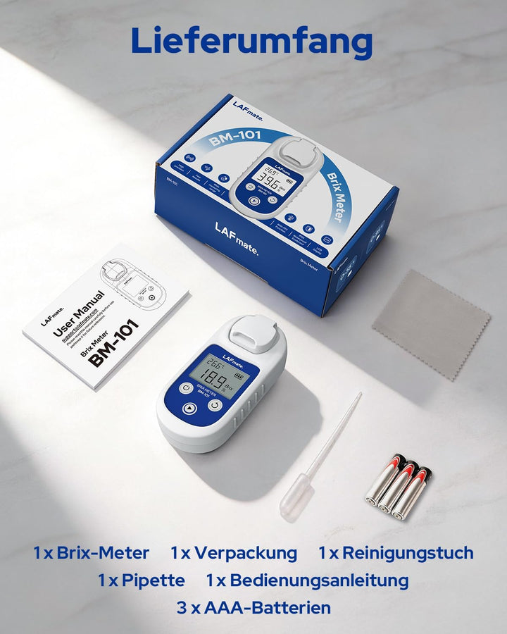Digitales Refraktometer 0-55% ±0,2%, BM101 Brix Refraktometer mit ATC, IP65 Refraktometer Brix für S