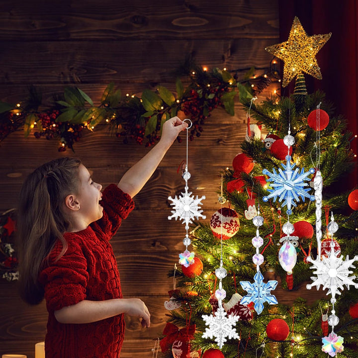 32 Stück Acryl Eiszapfen Schneeflocke Eistropfen Anhänger,Weihnachtsbaum Kristall Dekorationen,Weihn