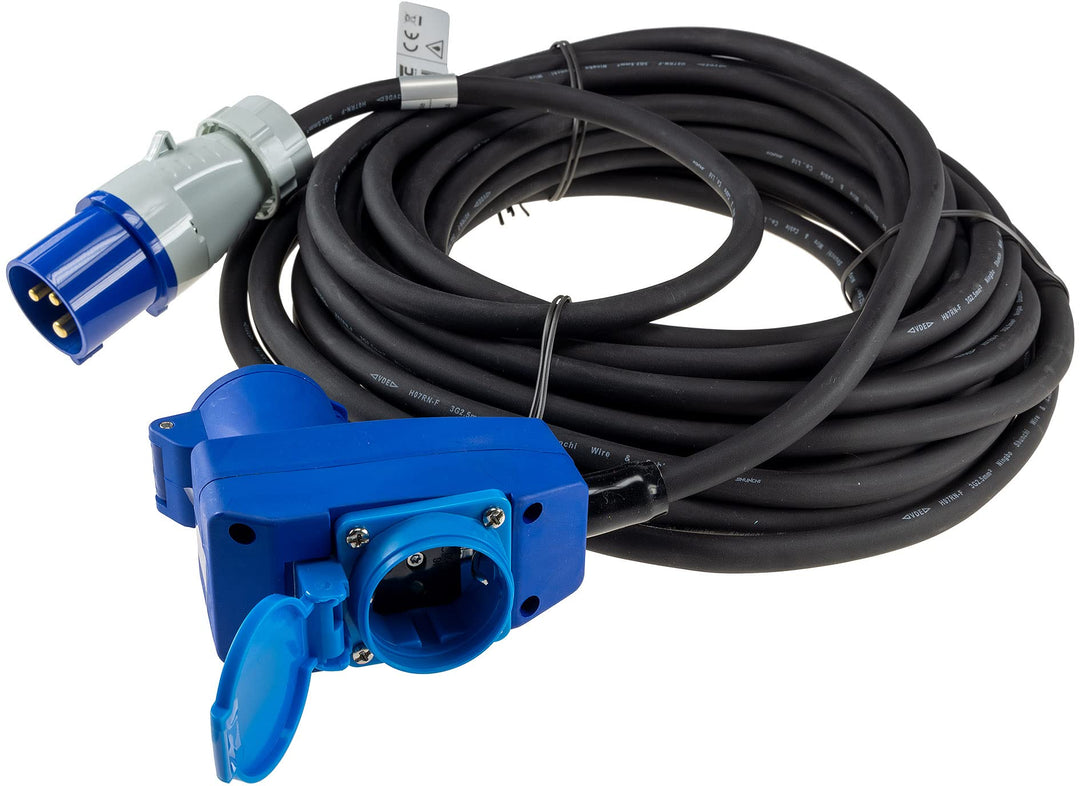 ChiliTec CEE Verlängerungskabel 15 Meter Stecker auf Winkelkupplung | 90° IP44, H07RN-F 3G2,5, 230V