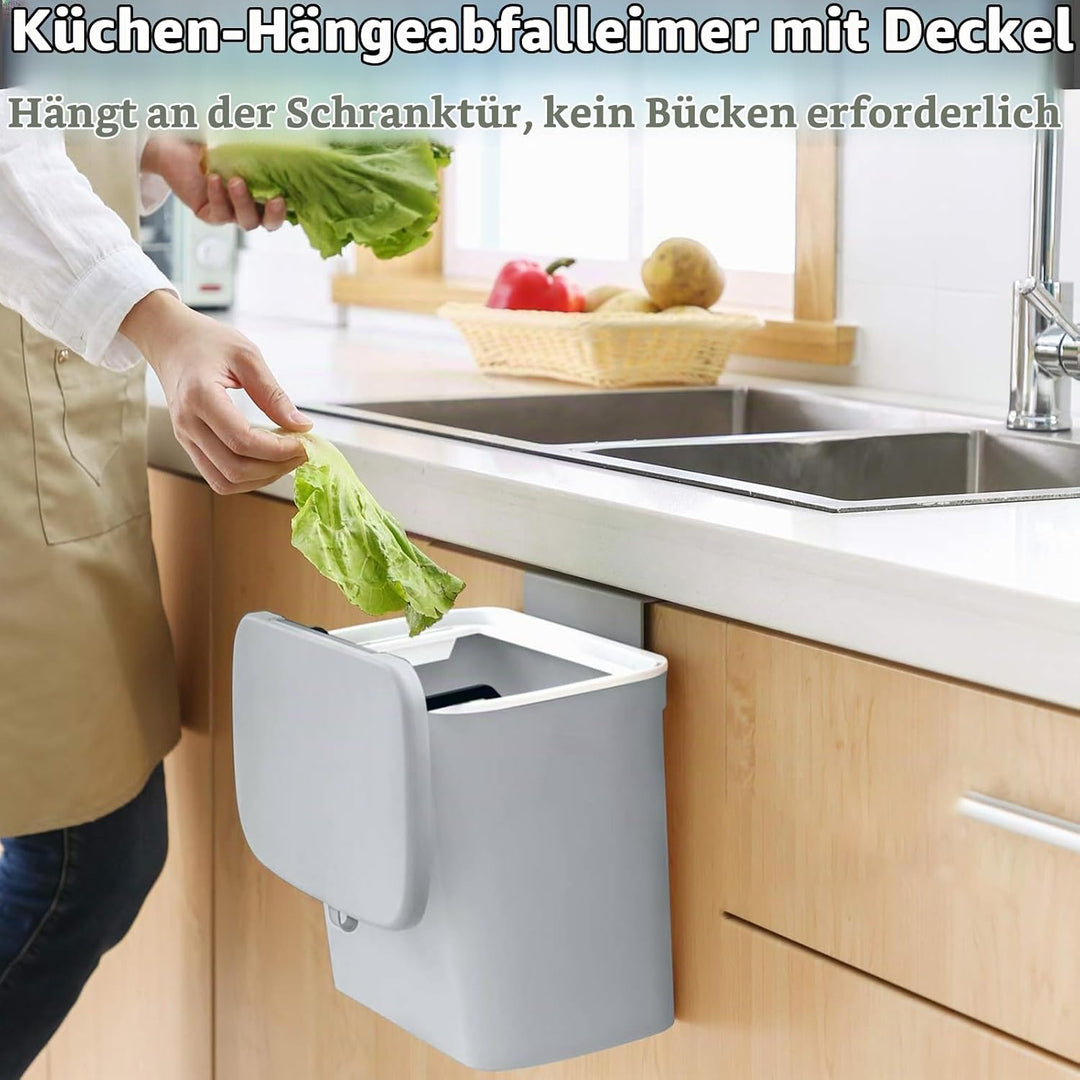SENENQU Mülleimer Hängend Mit Deckel 7L, Klein Abfalleimer, Küchenabfalleimer Küche Hängend Mülleime