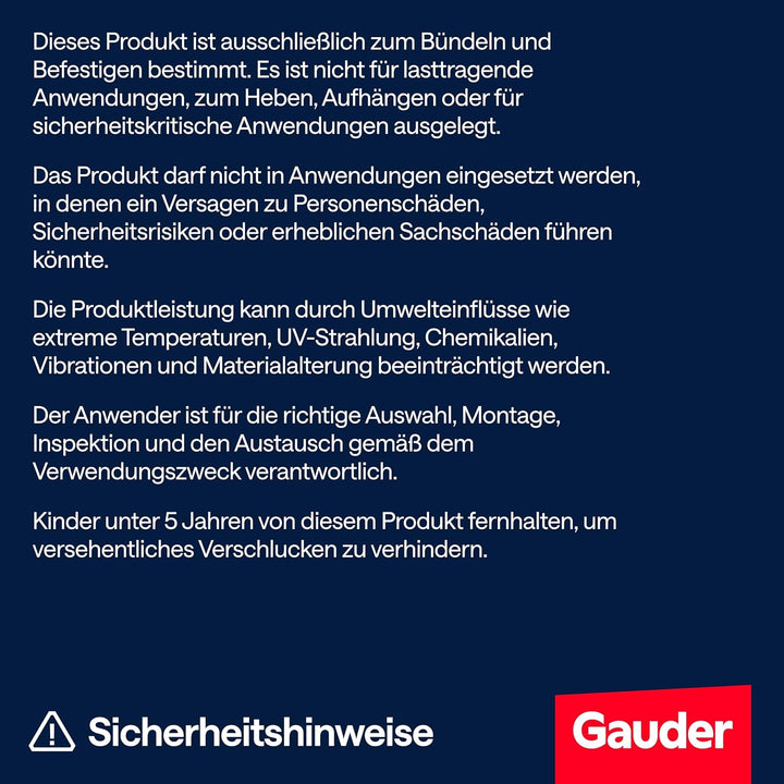 GAUDER Kabelbinder schwarz (80 kg Zugfestigkeit) - Extra starke und lange Kabelbinder für Kabelmanag