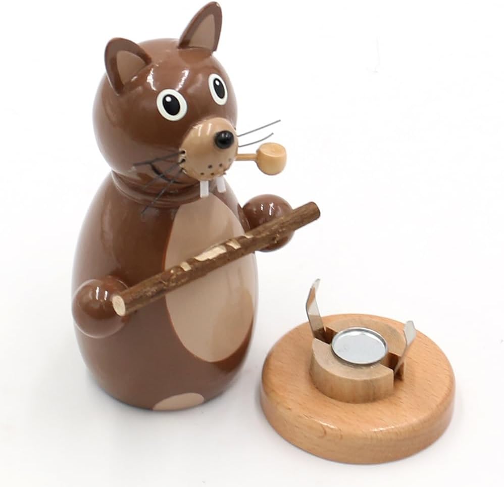 Dekohelden24 Holz Räuchermann, Räucherfigur, Räuchermännchen als Biber mit Holzbrett in braun, Gröss