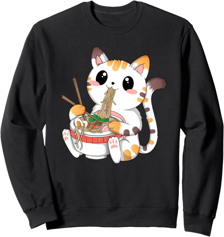 Lustige Japanische Anime Katze Ramen Nudeln Manga Kawaii Sweatshirt