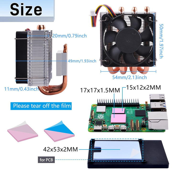 GeeekPi Low-Profile Plus CPU Kühler für Raspberry Pi 5, Pi 5 Aluminium Active Cooler mit Kühllüfter