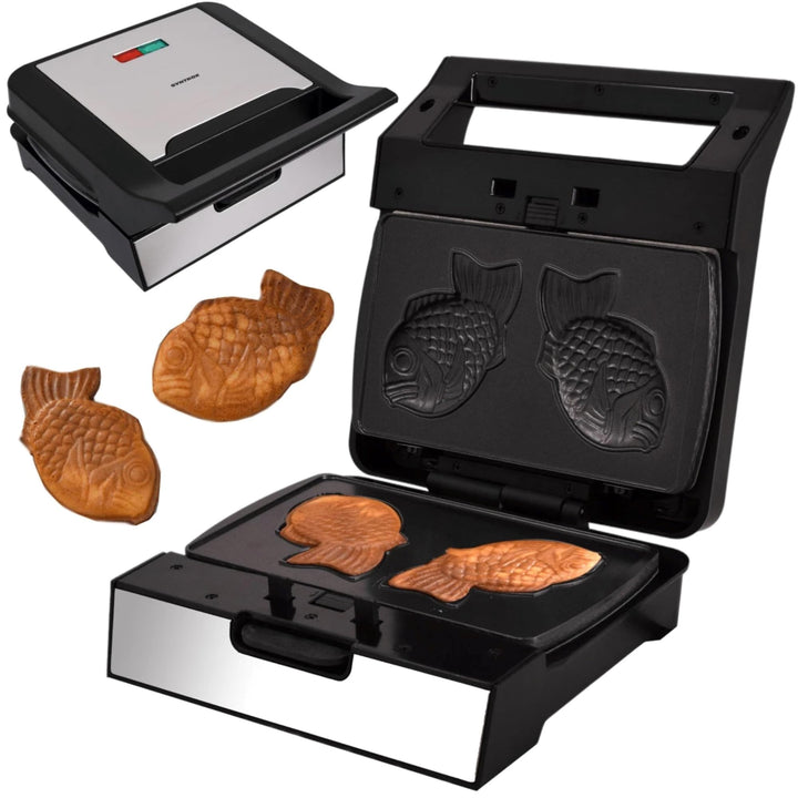 Syntrox Taiyaki Maker mit Wechselplatten, Edelstahl, schnelles Aufheizen, Antihaftbeschichtet, versc