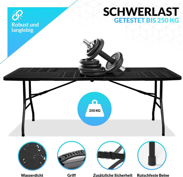 Luxus Klapptisch inklusive Grauem Tischrock - Ideal als Campingtisch - Faltbarer Gartentisch & Klapp