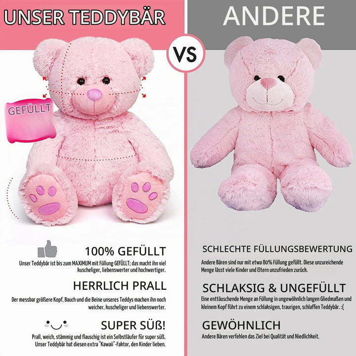 LotFancy Teddybär Kuscheltier 50cm, Plüschtier Stofftier Teddy, Süsses Geschenk für Kinder Mädchen F
