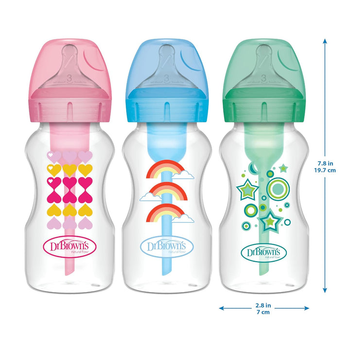 Dr. Brown's Options+ Schnabelflaschen-Starter-Set, Weithals, 270 ml, Blauer Regenbogen