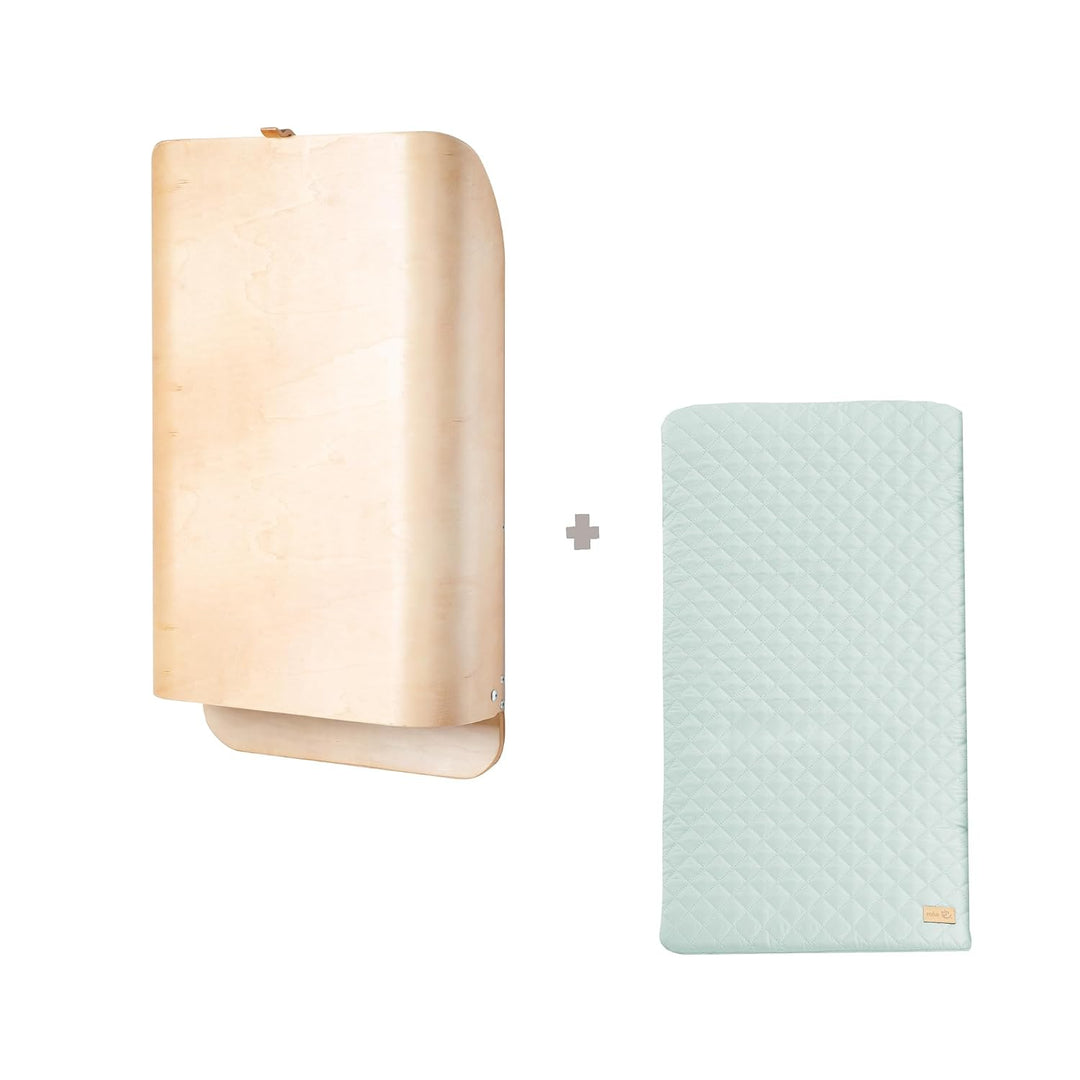 roba Wandwickelregal - Klappbares Wickelregal aus Holz natur + Wickelauflage roba Style Frosty green