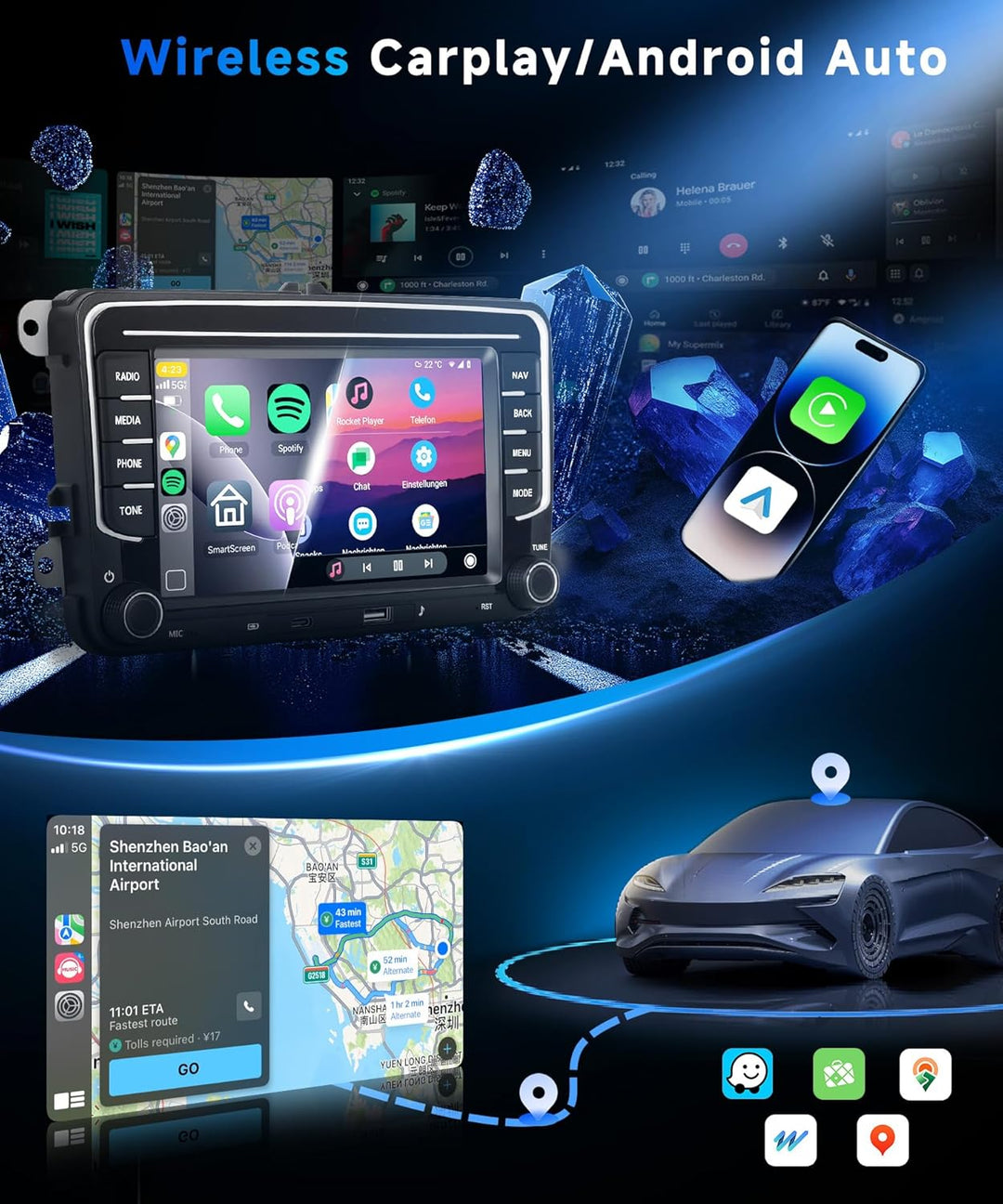4G+64G Android 15 Autoradio für VW Golf 5 6 Passat Jetta Caddy EOS T5 Tiguan Touran CC Polo, 7'' HD