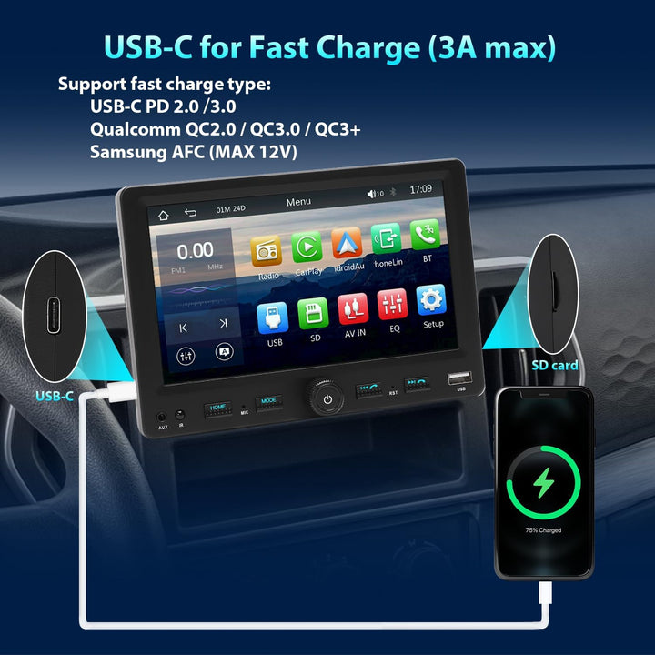 Autoradio 1Din mit 7 Zoll einstellbar Bildschirm, Kompatibel mit [Wireless] Apple CarPlay/Android Au