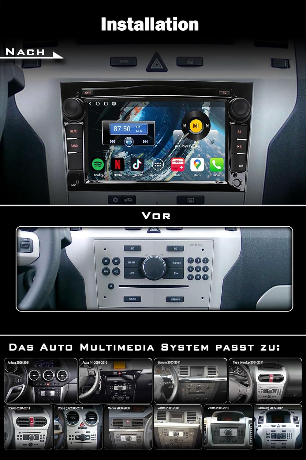Erisin 7 Zoll 8-Kern 4GB+64GB Android 16 Autoradio Bluetooth GPS Navigation für Opel Corsa D Corsa C