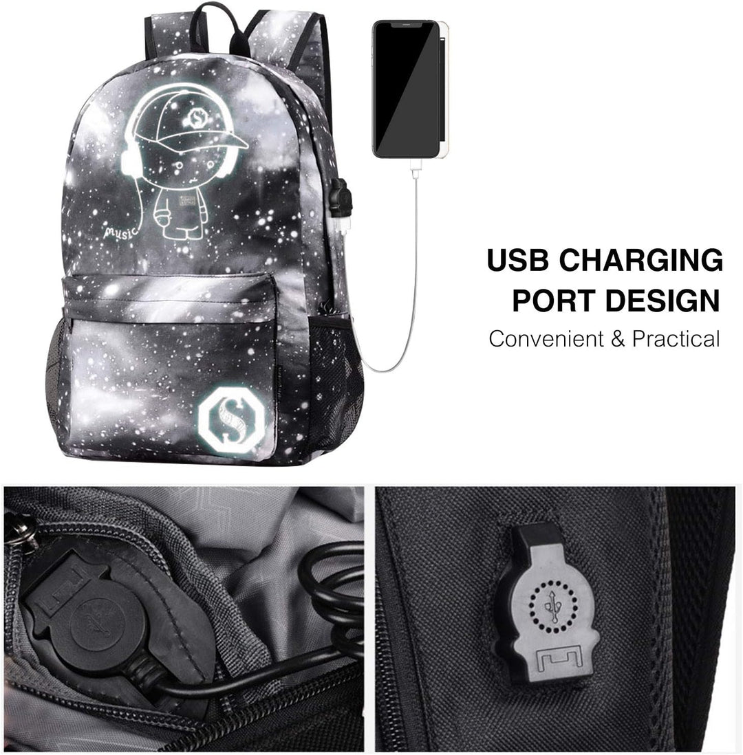 FANDARE Schulrucksack Galaxy Leuchtend Schultasche Junge Mädchen Rucksäcke Schulranzen mit USB Teena