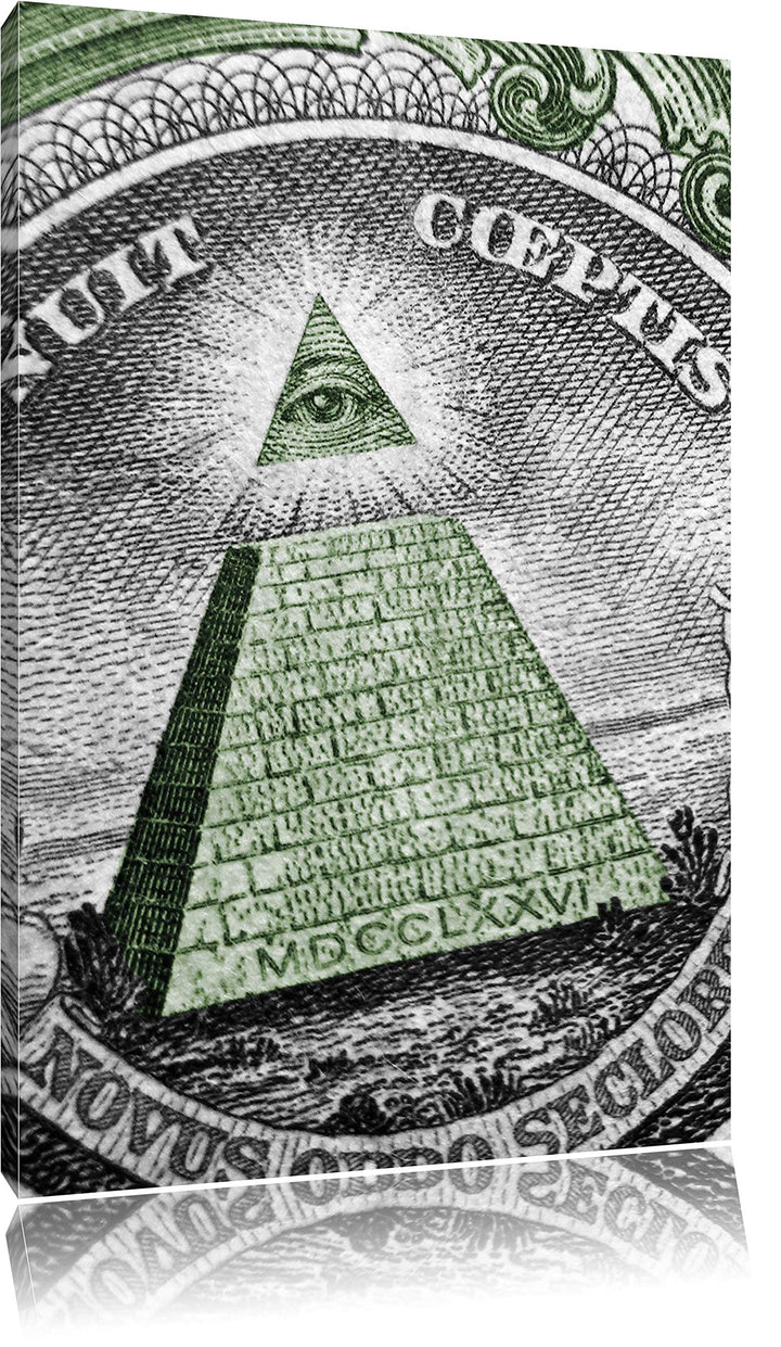 Pixxprint Illuminaten-Pyramide Dollar als Leinwandbild/Grösse: 120x80 cm/Wandbild/Kunstdruck/fertig