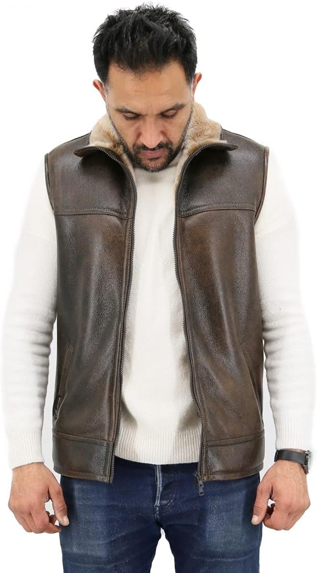 Hollert Herren Lammfellweste Luca Fellweste Echtleder Merino Schaffell Jagdweste warme Outdoorweste
