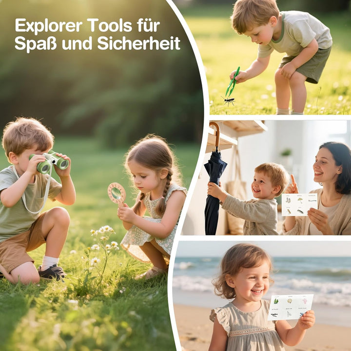 WOODEN TEETHER Forschersets für Kinder ab 3 Jahren, Entdecker Set Indoor und Outdoor Suchspiel für G