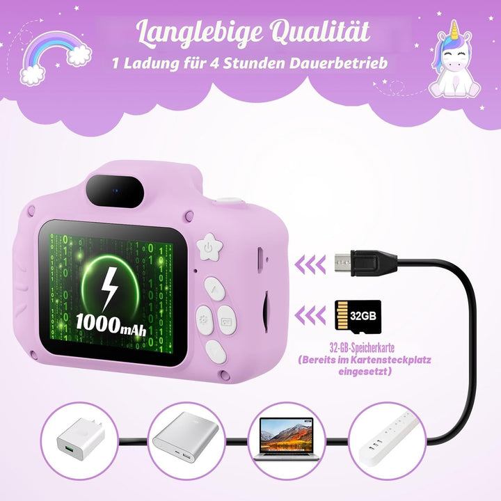 TIATUA Kinderkamera, 1080P Kamera Kinder mit 2.0”-Bildschirm & 32GB Karte, Selfie Digitalkamera & Fo