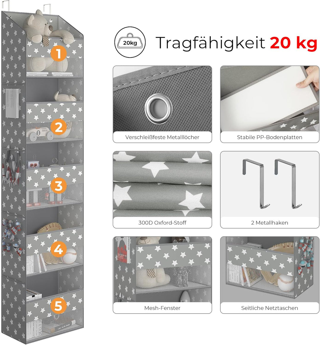 GRANNY SAYS Hängeorganizer Tür mit 5 Fächern, hinter der Tür hängenden Speicherorganisator, grau Tür
