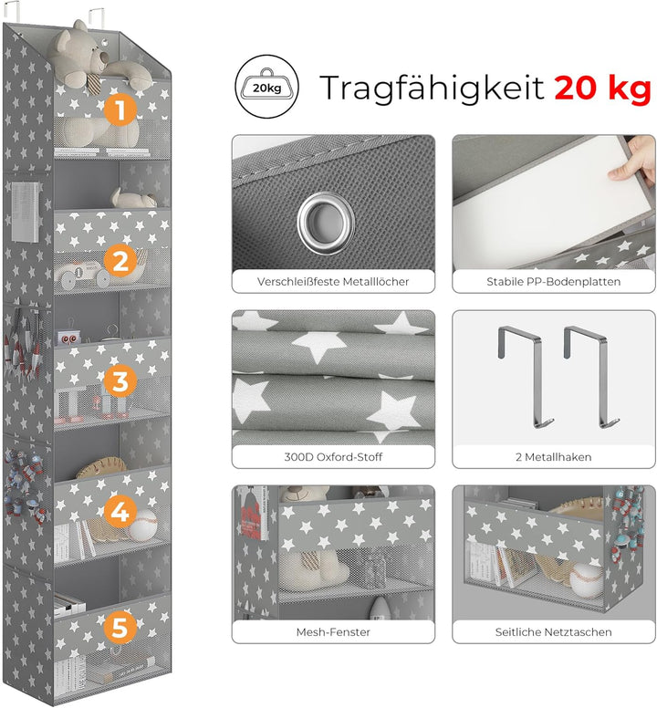 GRANNY SAYS Hängeorganizer Tür mit 5 Fächern, hinter der Tür hängenden Speicherorganisator, grau Tür