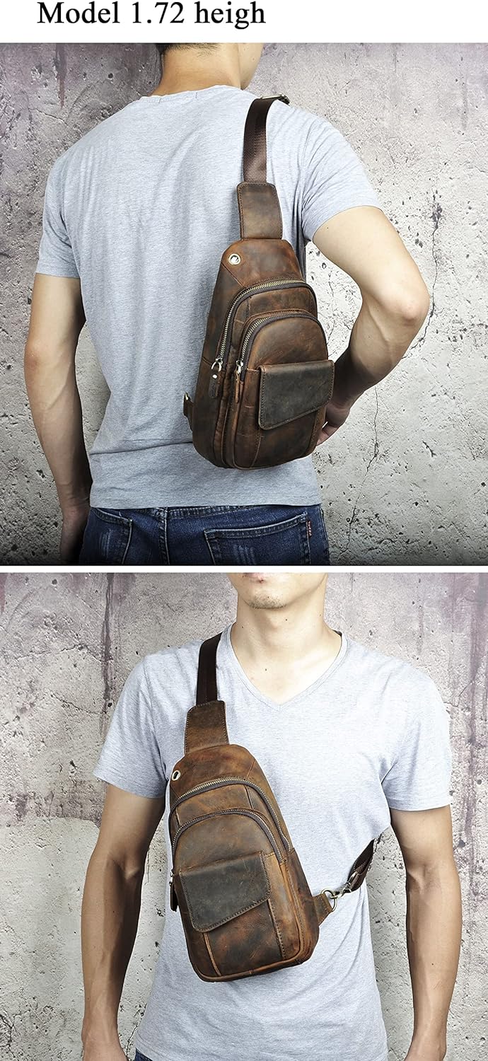 Le’aokuu Herren Echtes Leder Hüfttasche Bauchtsche Brusttasche Crossbody Bag Sling Bag Schultertsche