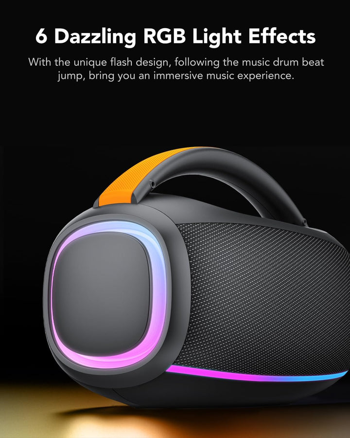 Bluetooth Lautsprecher mit Licht, Musikbox Bluetooth, Dualen Bass-Treibern, IPX7 Waterproof, TWS, AU