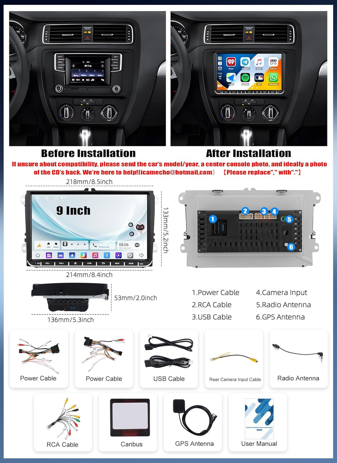 2GB+64GB CAMECHO Android 13 Autoradio für VW/Skoda/Seat/Golf/Touran/Tiguan mit Navi Carplay Android