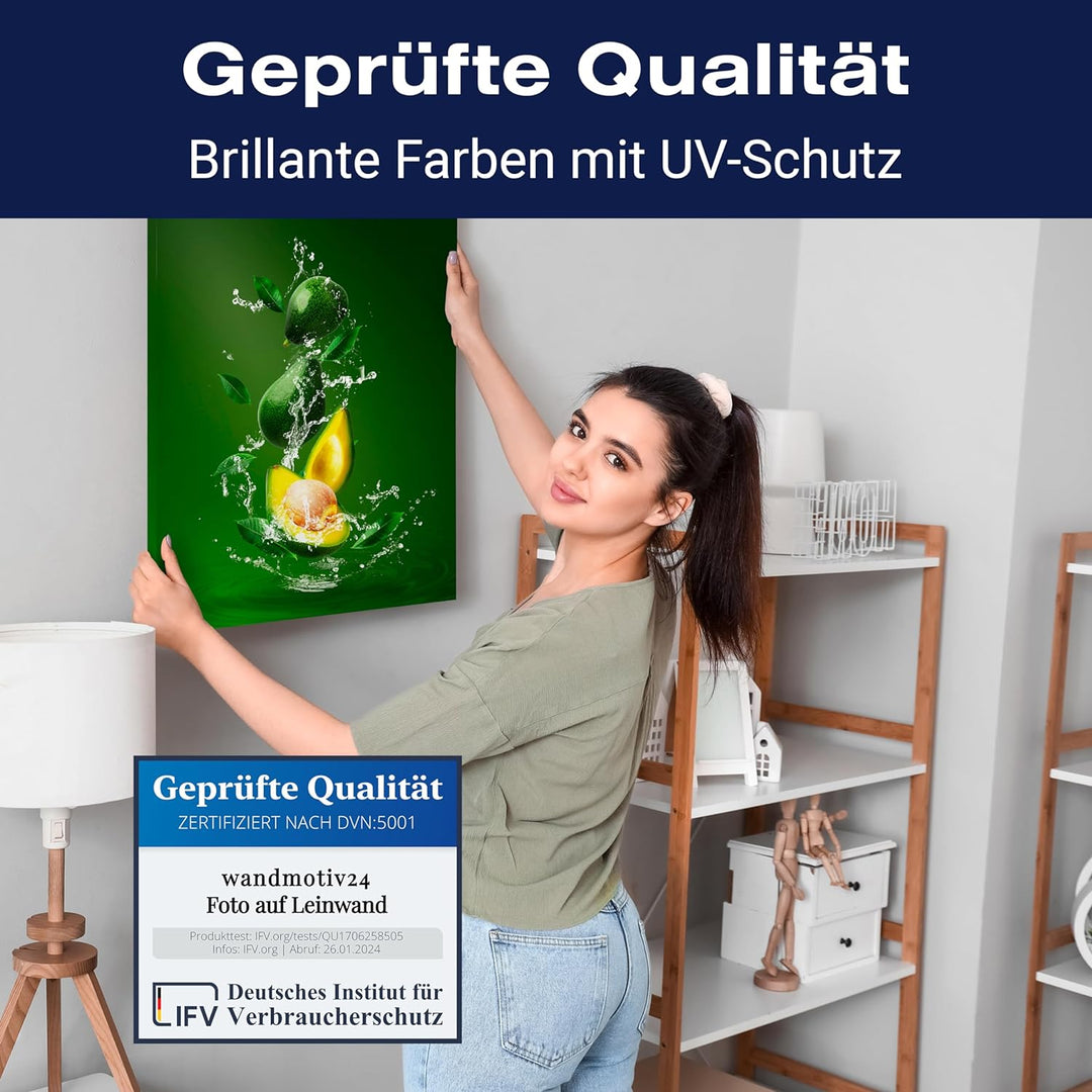 wandmotiv24 Obst & Gemüse als Leinwandbild, 60x45cm, Hochformat, Avocado, Grün, Gelb, Küche, Lebensm