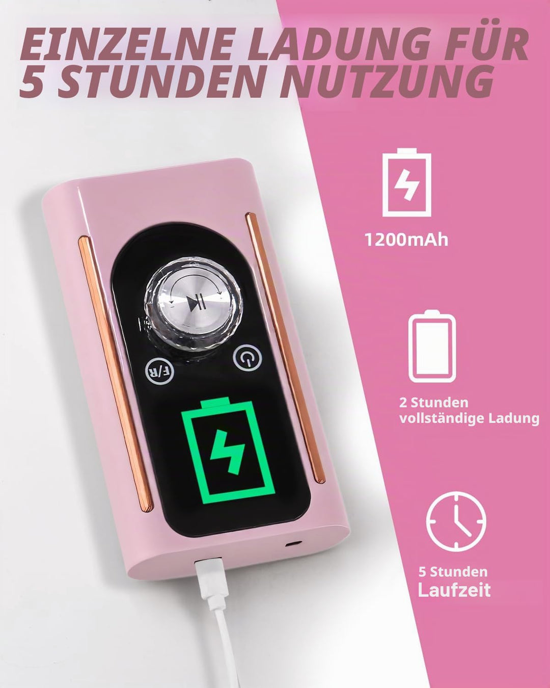 PERMUST Nagelfräser 45000U/Min, Fräser Nägel 13 In 1 Kabellos Aufladbare, Nagelfeile Elektrisch Prof
