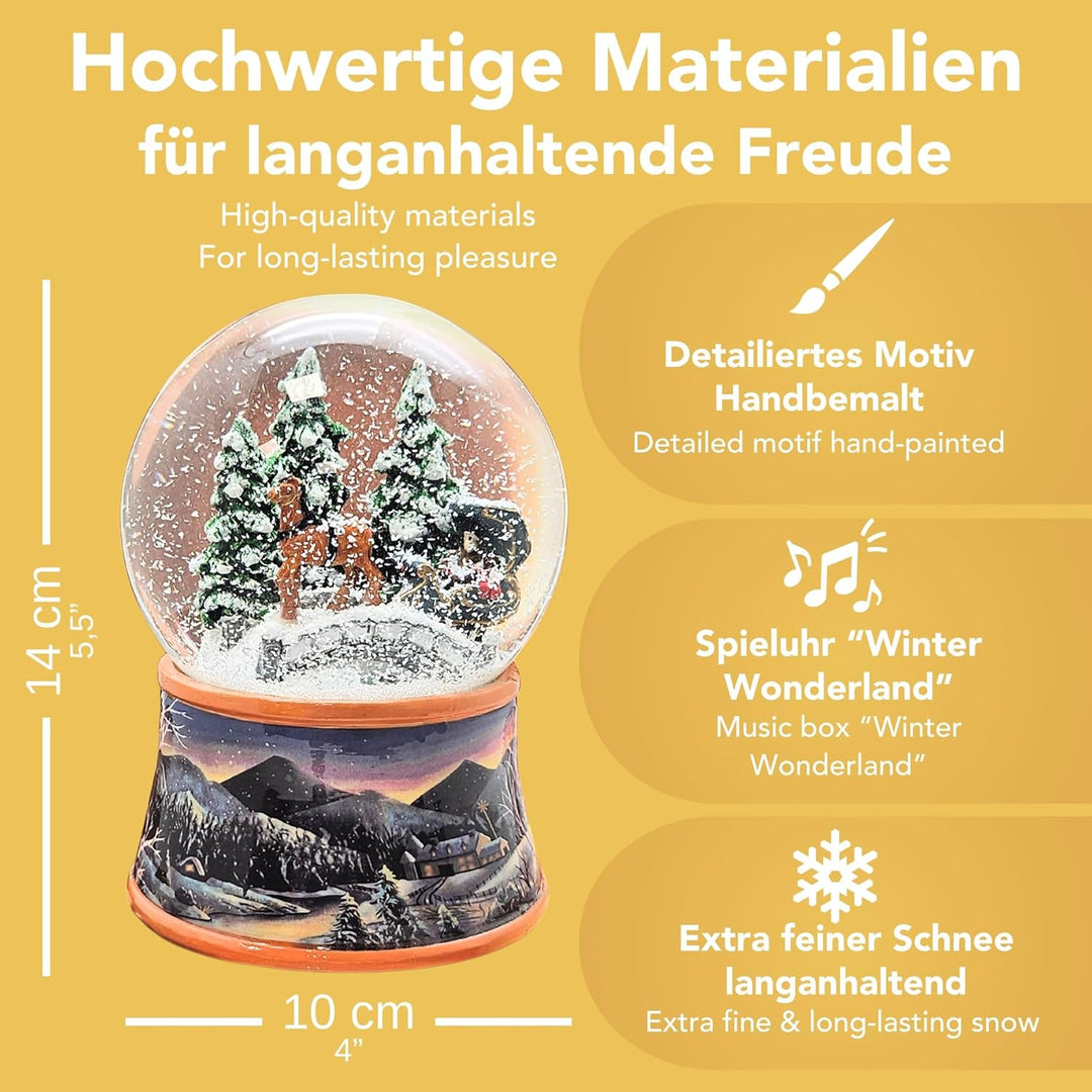 Weihnachts-Schneekugel mit Musik | Schneekugel Kutschfahrt über Brücke mit Familie | Sockel Winterla