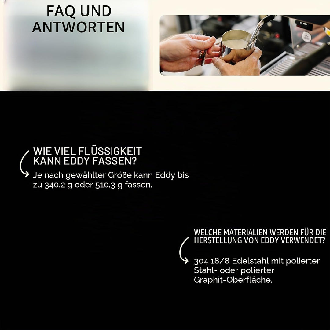 Fellow Eddy Dampfkrug für Milchaufschäumung und Präzisions-Latte-Kunst, Messhilfen, geriffelter Ausg