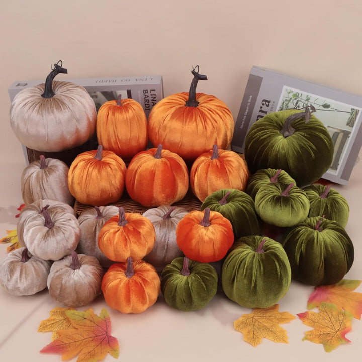 Meiwlong 8 Stück Künstlich Halloween Kürbisse Gefälscht Champagner Samt Tuch Dekoration Zuhause Küch